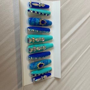Xxl Blue and teal bling nails